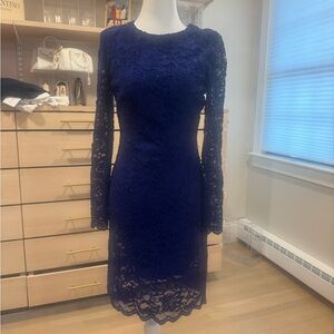 Ralph Lauren Navy Long-Sleeve Lace Sheath Dress